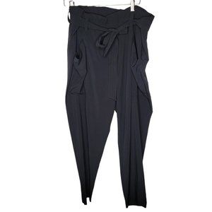 Betabrand 2XL Black Women's Paperbag Pants Tie Waist‎ Lightweight Straight Leg